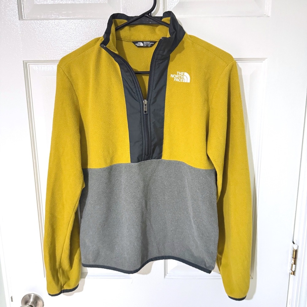 The North Face Teen Unisex XL 18/20 Glacier 1/4 Zip Fleece Yellow Grey Pullover